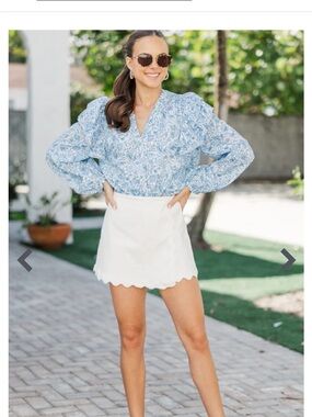 Floral Easy Love Blue Toile Button Down Blouse
